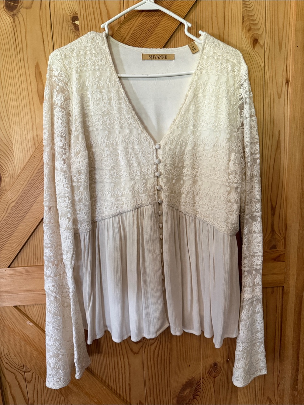 Shyanne Ivory Lace Button-Front Peplum Blouse